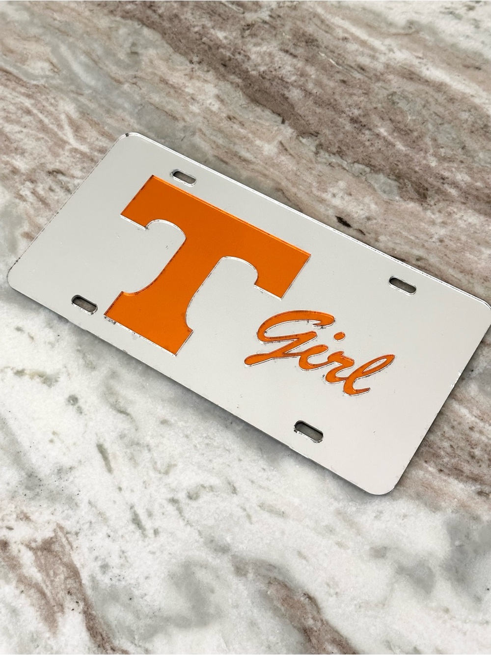 Tennessee Vols Mirrored License Plate - Power T - TN Girl Orange and White